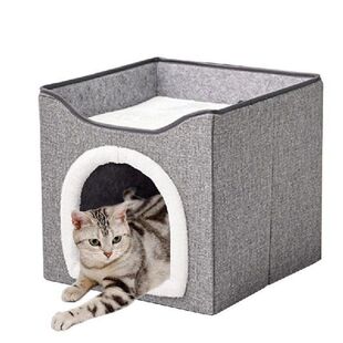 Indoor Cat House Foldable Cat Cube With Fluffy Ball Pet