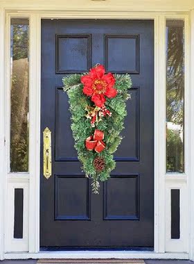 Red Christmas Flower And Pine Cone Ribbon Ornaments Bows