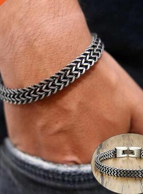 Vnox Vintage Oxidized Cool Double Curb Chain Bracelets for M