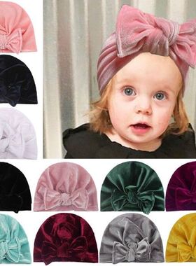 Kids Solid Bow Pleuche Hat Newborn Baby Solid Pleuche Hat