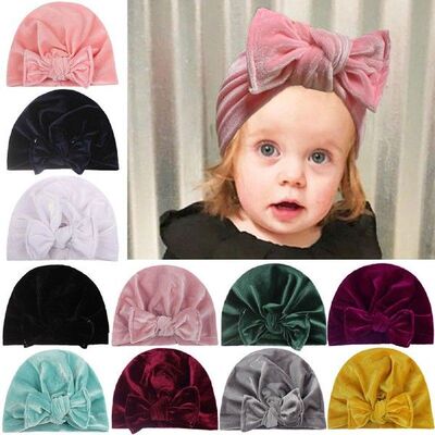 Kids Solid Bow Pleuche Hat Newborn Baby Solid Pleuche Hat
