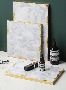 European Modern Natural Marble Tray Golden Edge Cosmetic