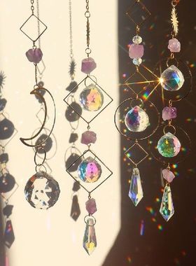 Crystal Wind Chime Moon Sun Catcher Diamond Prisms Pendant