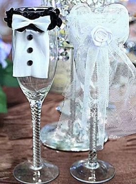 2pcs Toasting Decoration Bride&Groom Tux Bridal Veil
