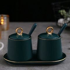 Condiment Jar Spice Container With Lids Spoons And Tray