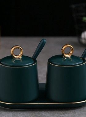 Condiment Jar Spice Container With Lids Spoons And Tray