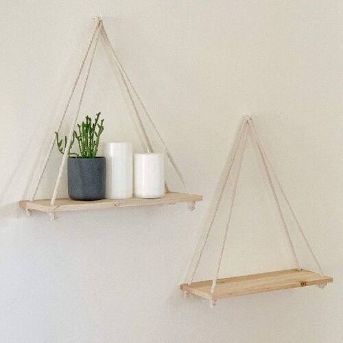 Rope Swing Wall Hanging Plant Flower Pot Tray Mounted