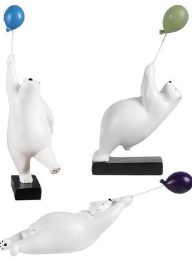 Home Resin Balloon Polar Bears Figurines Furnishing Animal