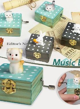 Hot Wooden Music Box Small Personalized Cute Hand-cranked