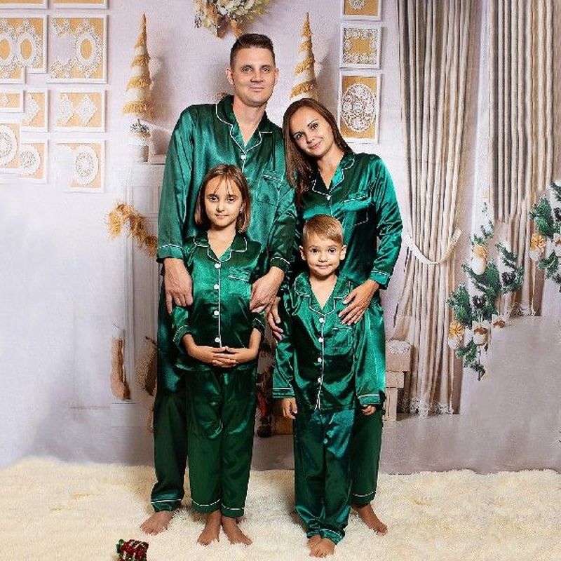 Family Matching Outfits Satin Silk Pajamas Solid Family