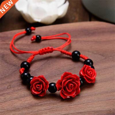Fashion Women Rose Bracelet Ethnic Handicraft Lacquer Carved