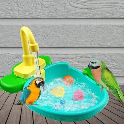 Bird Bath Tub With Faucet Pet Parrots Parakeet Cockatiel