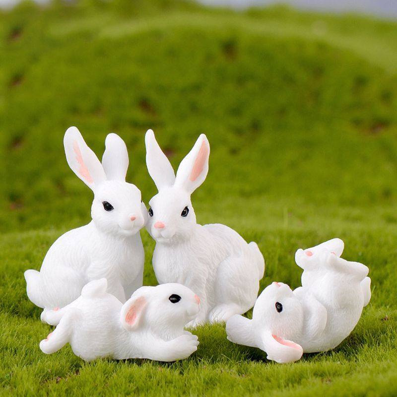 4pcs/set garden cute white rabbits miniature resin figurine