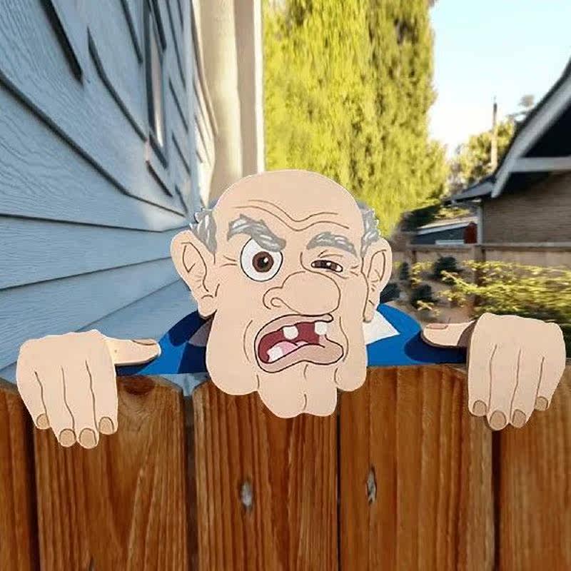garden illustration fence decoration grumpy old man and