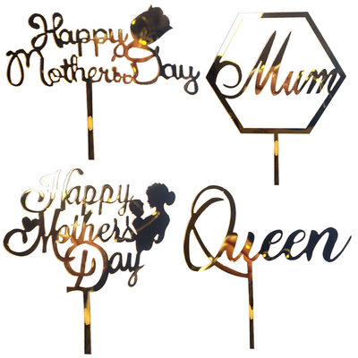 ins Happy Mothers Day Cake Topper Golden MOM Acrylic