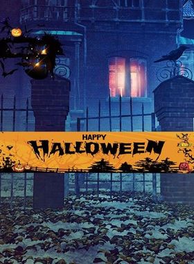 Festive Halloween Party Banner Cartoon Pumpkin Castle Bat