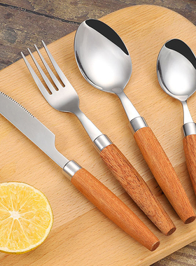 1pc Flatware Japanese Creative Wooden Handle Stainless