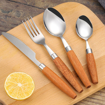 1pc Flatware Japanese Creative Wooden Handle Stainless