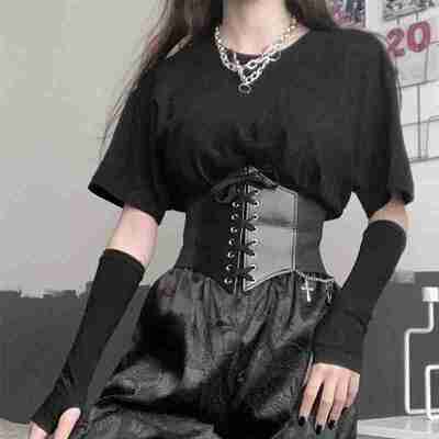 1Pcs Gothic Dark Lace Up Female Waist Corset Belt Wide PU Le