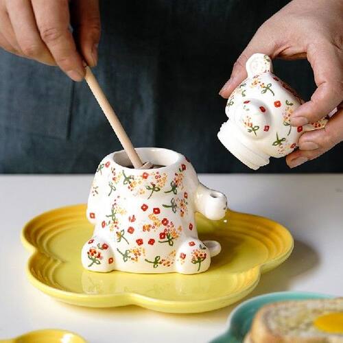 300ml Ceramic Cute Bear Honey Jar With Lid Storage Jar For