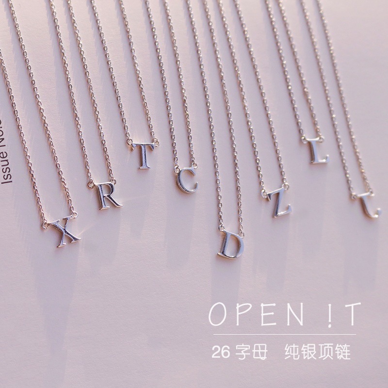 english alphabet necklace sterling silver korean simple m