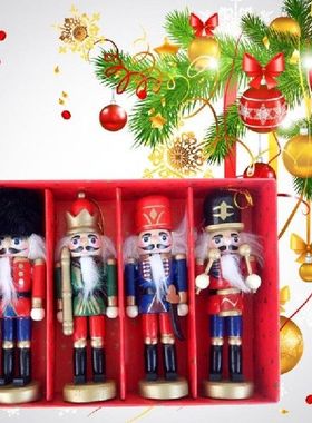 4Pcs Kayu Nutcracker Boneka Kenari Tentara Boneka Liontin