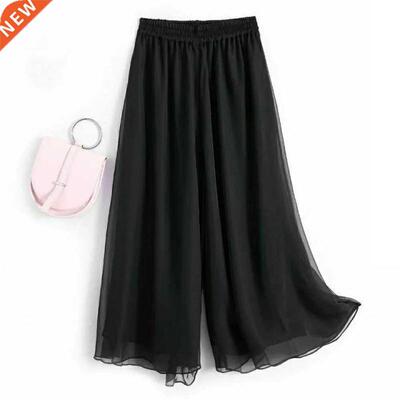 New Summer Casual Pants Female White Drape Chiffon Wide-Leg