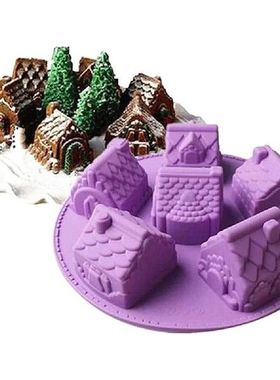 6 Holes Bakeware 3D Houses Gingerbread Cookies Cake Mold