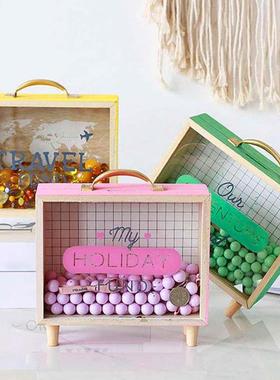 Wooden Money Coin Box Storage Saving Pot Piggy Bank Bedroom