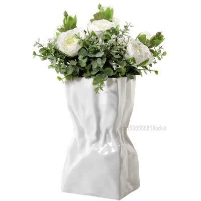 Modern Simple Ceramic Vase White Pleated Vase Flower