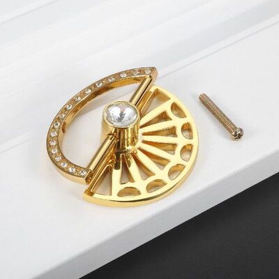 1pc Golden Handle Sun Gear Shape Pull Diamond Crystal Decor