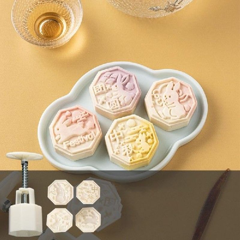 896A DIY 3D Mooncake Mold Set Animal Rabbit Pattern Shape