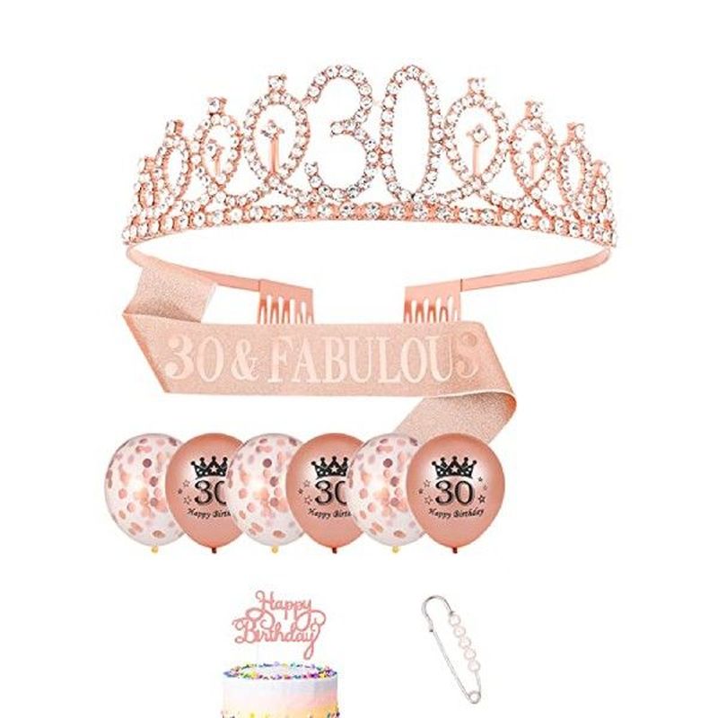 30th Birthday Sash and Tiara Set | Queen Rhinestone Crowns