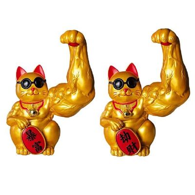 Strong Arm Lucky Cat Figurine Statue Market Shop Openning