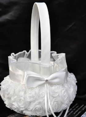 1pcs Wedding Ceremony White Handle Rose Flower Girl Baskets