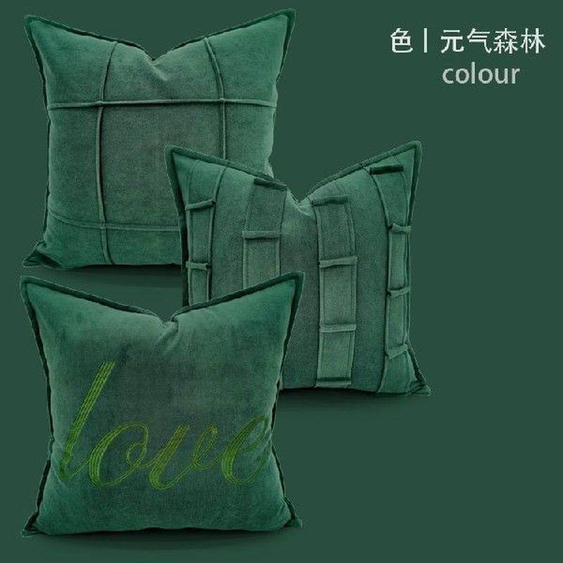 deep green suede cushion cover embroidered pillowcase short