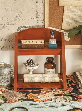 2-Tier Retro Vintage Wooden Standing Storage Organizer