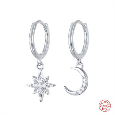 Prevent Allergy 925 Sterling Silver Asymmetrical Star Moon E
