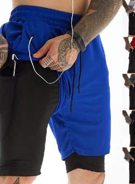 Men Shorts 2 IN 1 Fitness Bodybuilding Workout Quick Dry