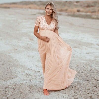 Pregnancy Dress Sequined Solid Maternity Dresses For Photo