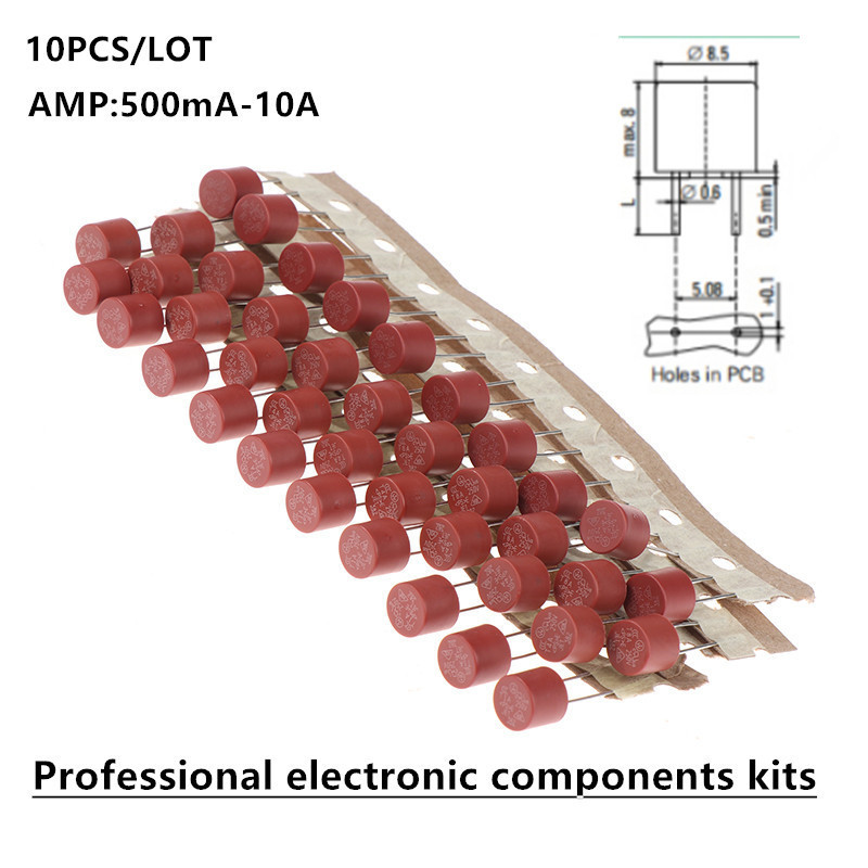 10Pc Round Fuse T500mA 1A 1.25A 1.6A 2A 2.5A 3.15A 4A 5A