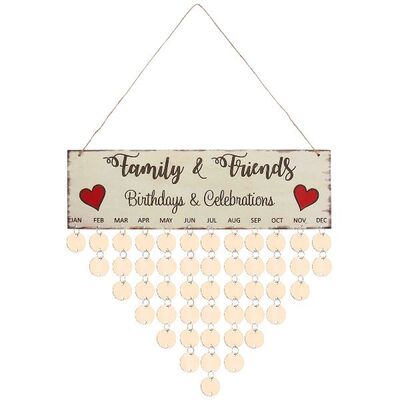 Birthday Calendar Family Board Wooden Plaque Reminder Wall
