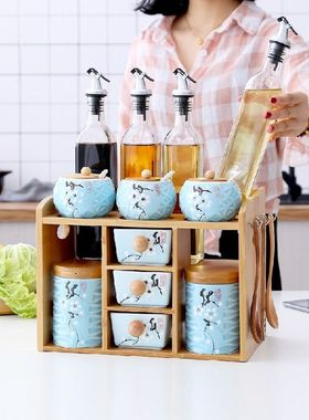 Kitchen ceramic condiment box salt tank oil bottle creative