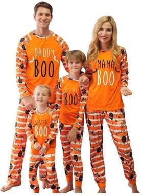 Printed Letter Halloween Family Matching Outfits Long