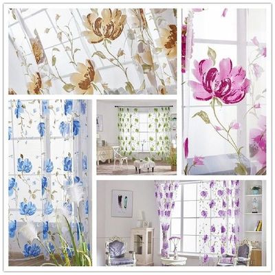 Vines Leaves Printing Voile Door Window Curtains Drape