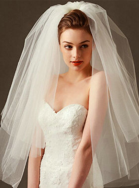 Fashion Wedding Veil Simple Tulle White Ivory Two Layers Bri