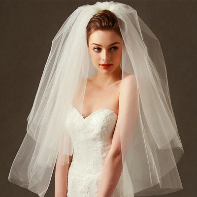 Fashion Wedding Veil Simple Tulle White Ivory Two Layers Bri