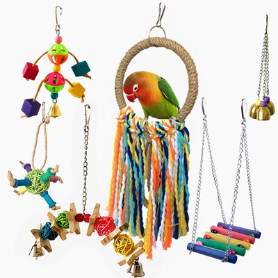 6Pcs Bird Parrots Toys And Bird Accessories Swing Stand