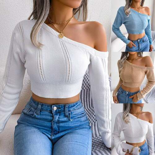 Women's off shoulder long sleeve open navel sweater