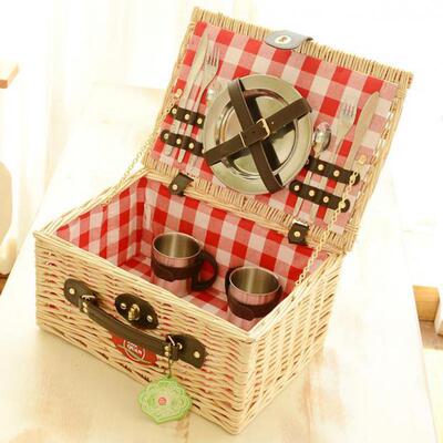 Wicker picnic basket handmade green pastoral wicker